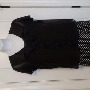 Sheer blouse with spaghetti strap shell with ruffle feature